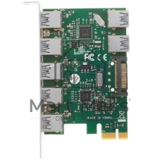 Контроллер ExeGate EXE-317 PCI-E 2.0, 5*USB 3.0 ext + 2*USB 3.0 int, разъем доп.питания (OEM)