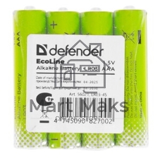 Батарейка алкалиновая Defender LR03-4S ААА, шринк, 4 шт., EcoLine