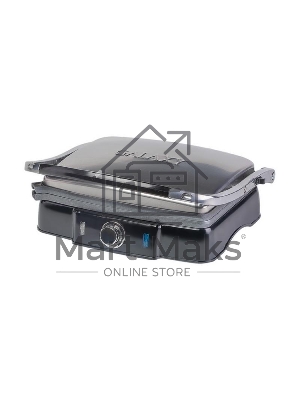 Гриль электрический Galaxy Line GL 2961, черный с серебристым, механическое управление, 2200 Вт, мраморное керамическое покрытие рабочей поверхности, корпус из нержавеющей стали, индикаторы сети и нагрева, регулятор температуры, лопатка и емкости для сбор