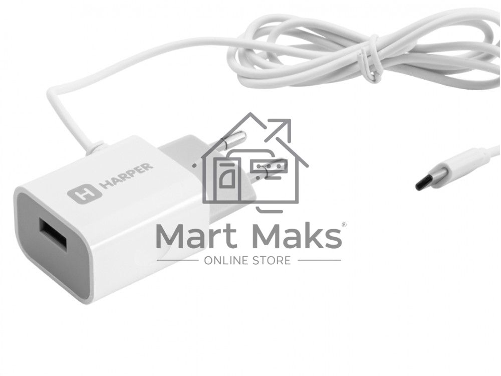 Сетевое зарядное устройство Harper WCH-5118 WHITE 1xUSB 2.1A + кабель USB Type-C