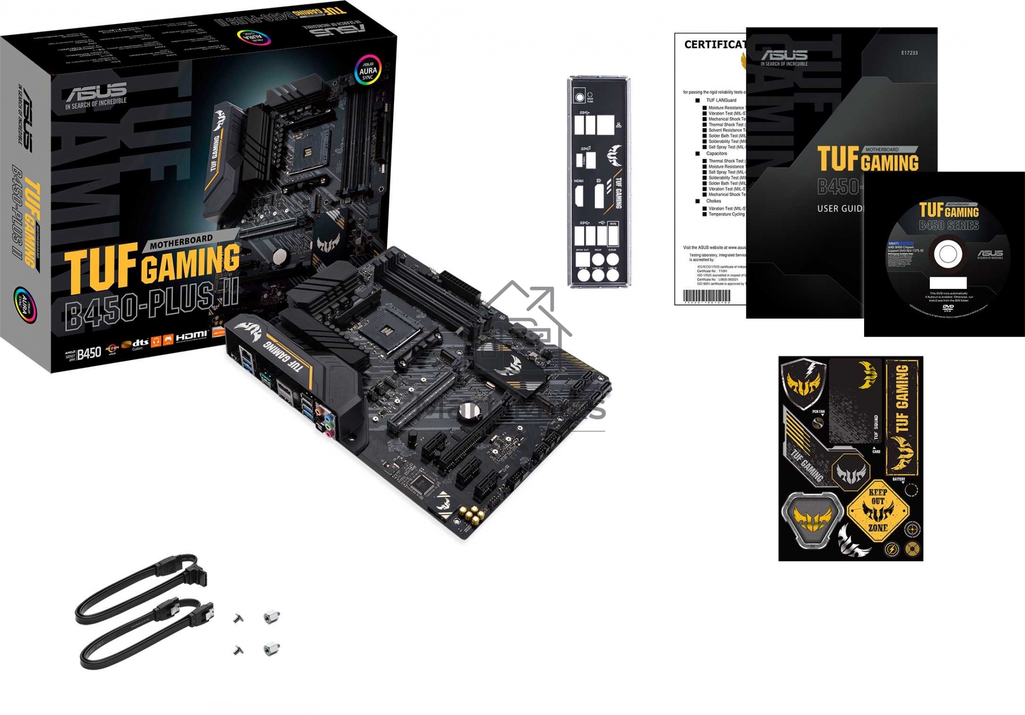 Материнская плата ASUS TUF GAMING B450-PLUS II, AM4, AMD B450, 4xDDR4, 6xSATA, 2xM.2, 1xPCI-E 3.0 x16, 1xPCI-E 2.0 x16, 3xPCI-E x1, 1xHDMI, 1xDP, 1x 1Gb LAN, 4xUSB 3.2 Gen 1, 1xUSB 3.2 Gen 2, 1xUSB-C 3.2 Gen 2, 5x3.5 мм, 7.1, ATX