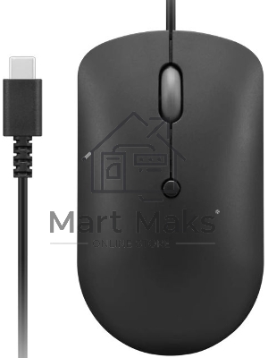 Мышь проводная Lenovo 400 черный, 2400 dpi, USB-C, кнопки - 4