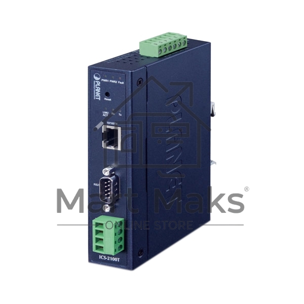 Конвертер PLANET ICS-2100T IP30 Industrial 1-Port RS232/RS422/RS485 Serial Device Server (1 x 10/100BASE-TX, -40~75 degrees C, dual 9~48V DC, Web, Telnet and SNMP management )
