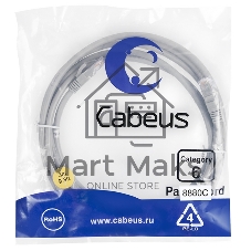 Шнур комм. Cabeus, cat.6, неэкр., U/UTP, RJ45/RJ45, 250 МГц, LSZH, AWG24, 3м, серый