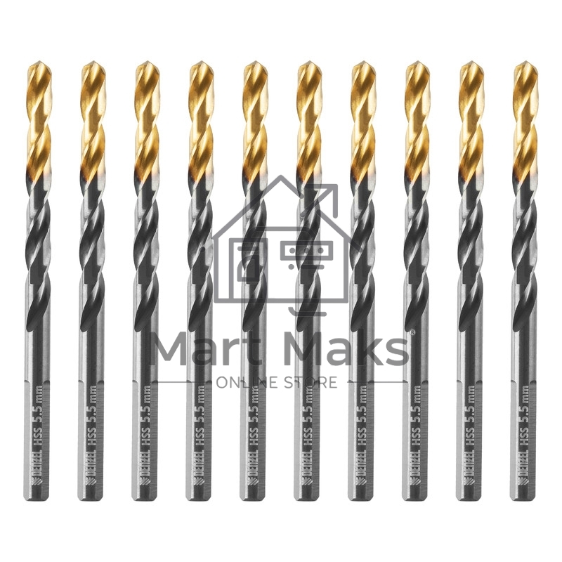 Сверло по металлу, 5,5 мм, HSS-Tin, Golden Tip, 10 шт. Denzel