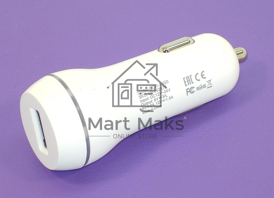 Автомобильное зарядное устройство AMPERIN CCW-1USB USB DC 5V 3.0A/9V 2A/12V 1.5A белый