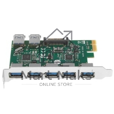 Контроллер ExeGate EXE-317 PCI-E 2.0, 5*USB 3.0 ext + 2*USB 3.0 int, разъем доп.питания (OEM)
