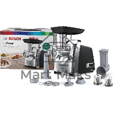 Мясорубка электрическая Bosch MFW67440 черный, 2000 Вт, 3.5 кг/мин, реверс, защита от перегрузки, насадки - 4