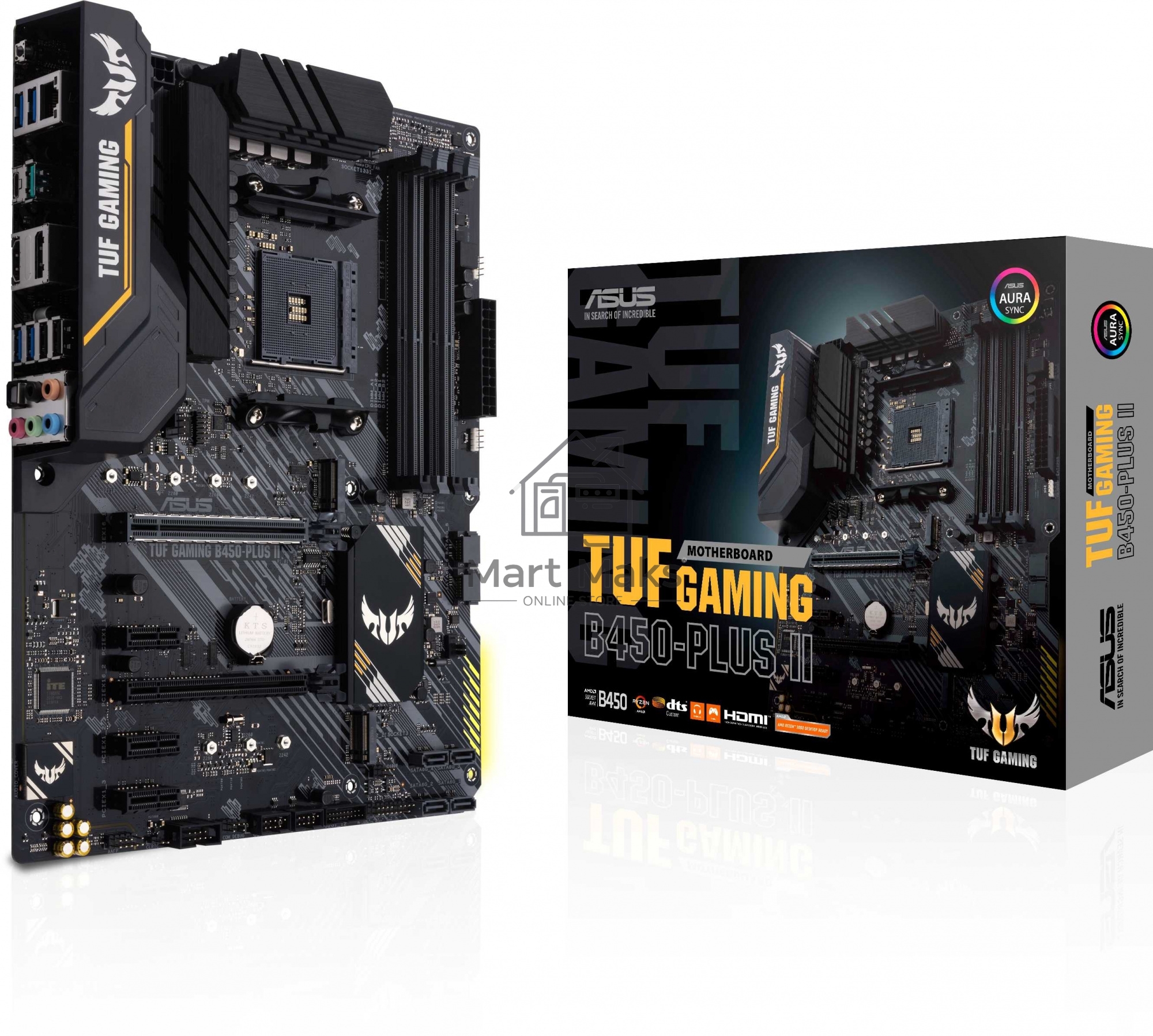 Материнская плата ASUS TUF GAMING B450-PLUS II, AM4, AMD B450, 4xDDR4, 6xSATA, 2xM.2, 1xPCI-E 3.0 x16, 1xPCI-E 2.0 x16, 3xPCI-E x1, 1xHDMI, 1xDP, 1x 1Gb LAN, 4xUSB 3.2 Gen 1, 1xUSB 3.2 Gen 2, 1xUSB-C 3.2 Gen 2, 5x3.5 мм, 7.1, ATX