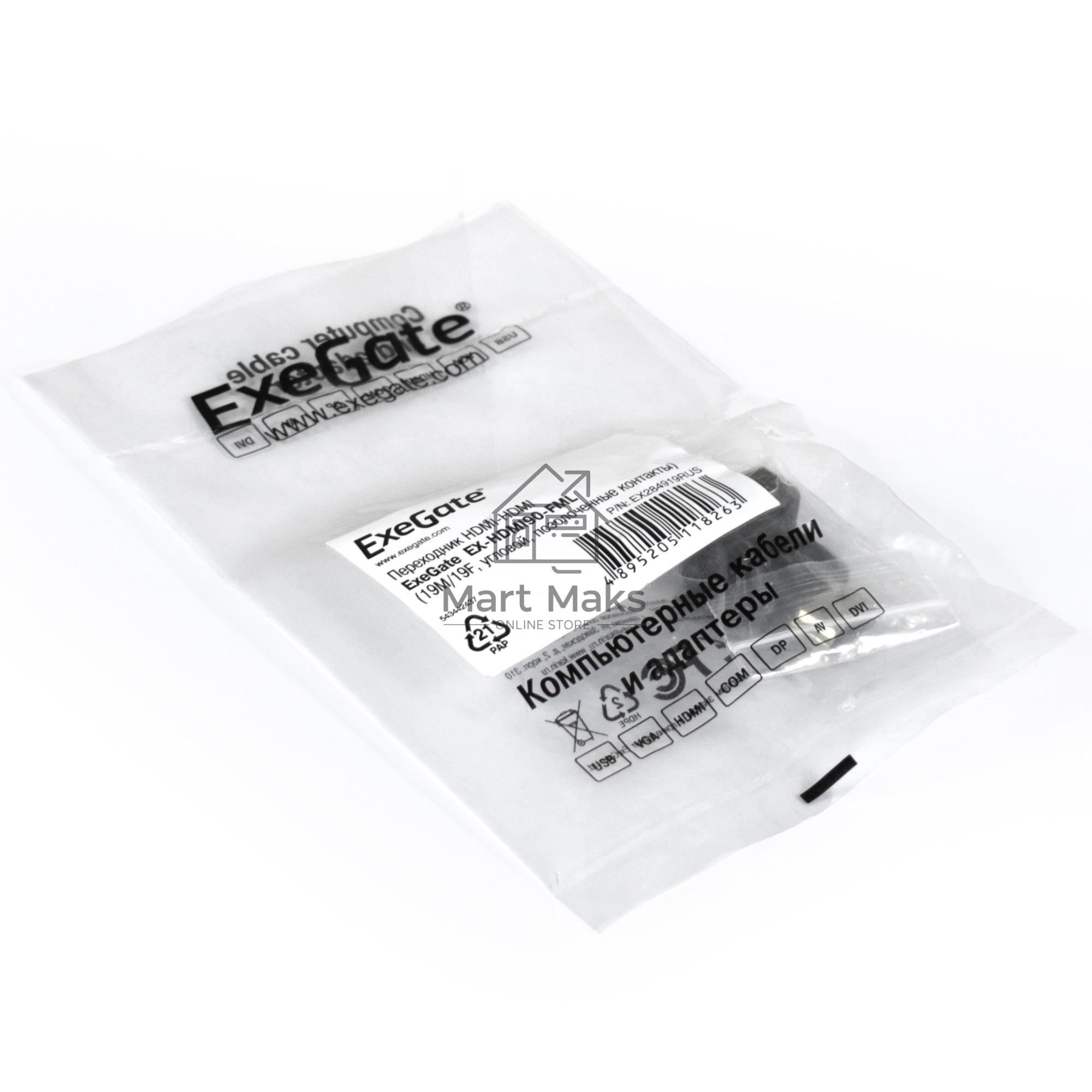 Переходник Exegate EX284919RUS HDMI-HDMI EX-HDMI90-FML (19M/19F, угловой, позолоченные контакты)