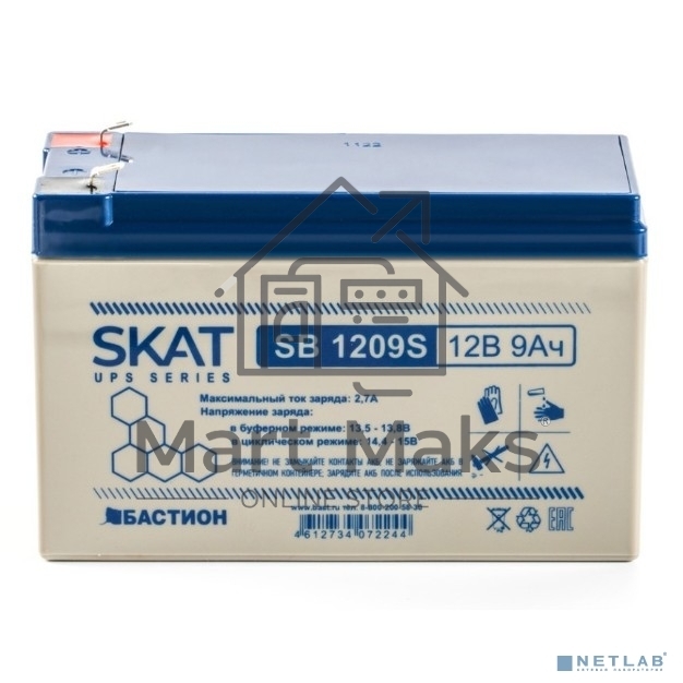 АКБ свинцово-кислотная SKAT SB 1209S тип AGM 12V 9Ач I зар. 2,6 А (ножевые клеммы) (8970)