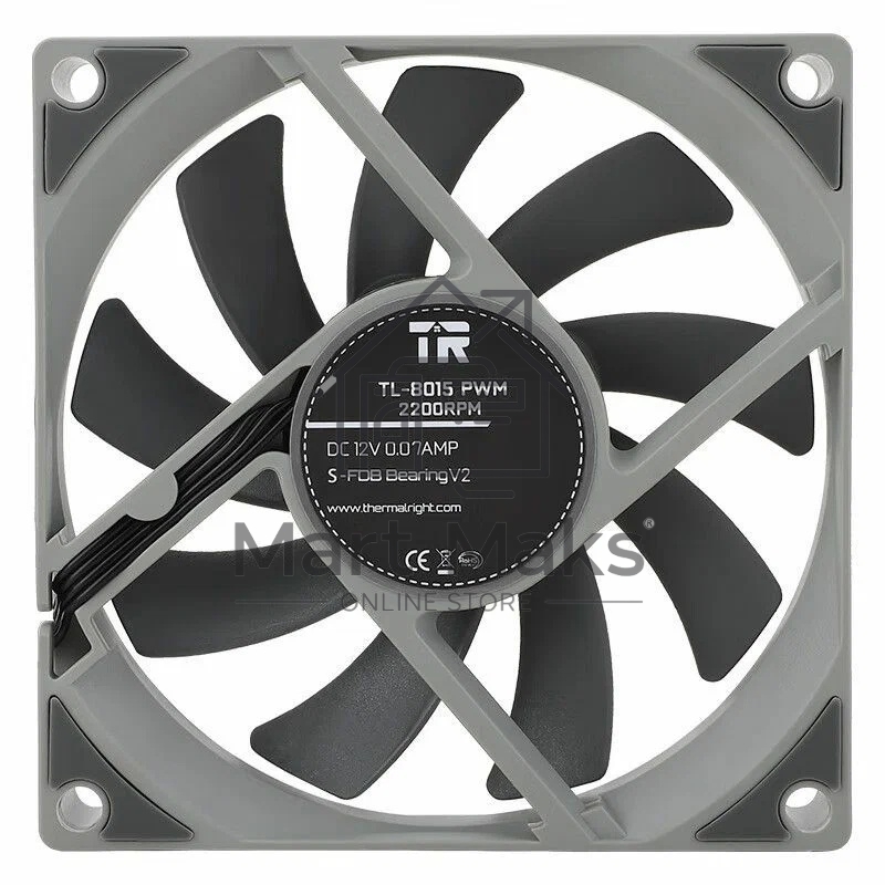 Вентилятор корпусный Thermaltight TL-8015 (80x80x15mm, 4-pin PWM, 28.4CFM, 23.3dBA, 2200RPM, Grey)