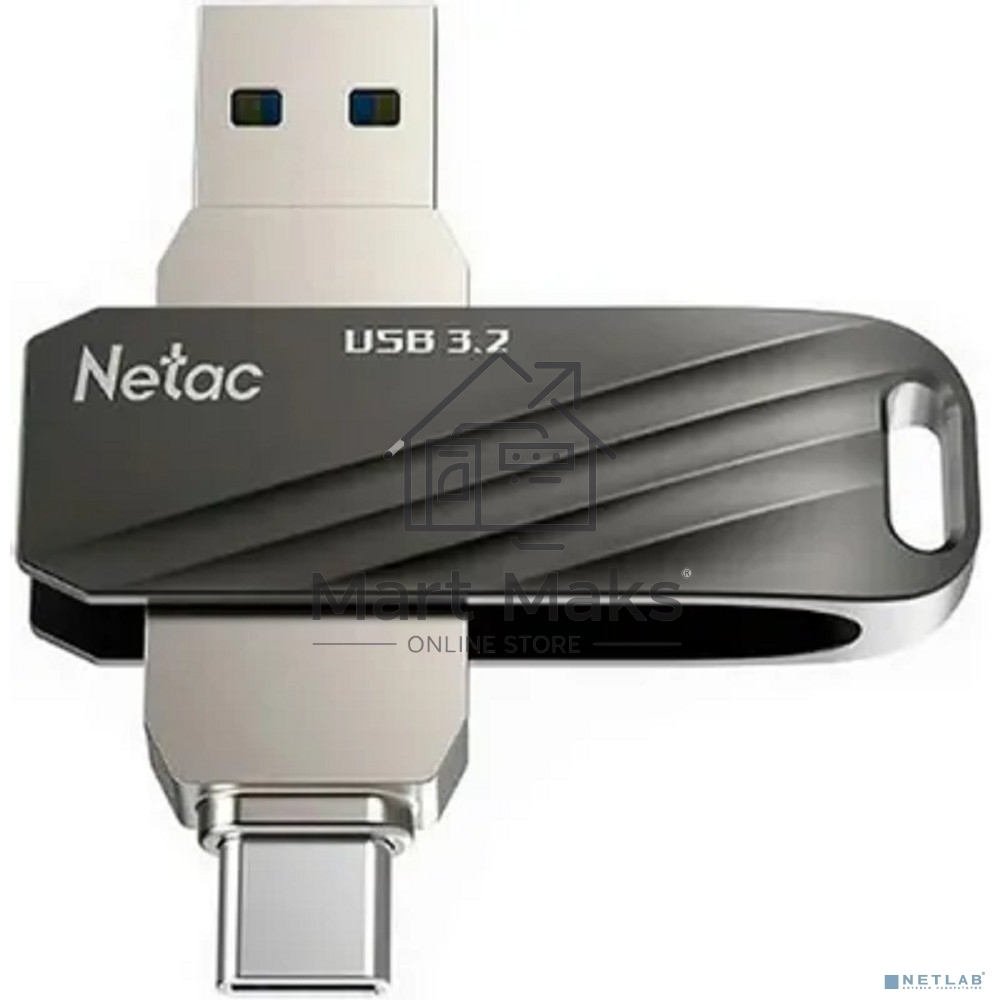 Флешка USB Netac US11 черный 64Gb USB Type-A + USB Type-C, metal/plastic case