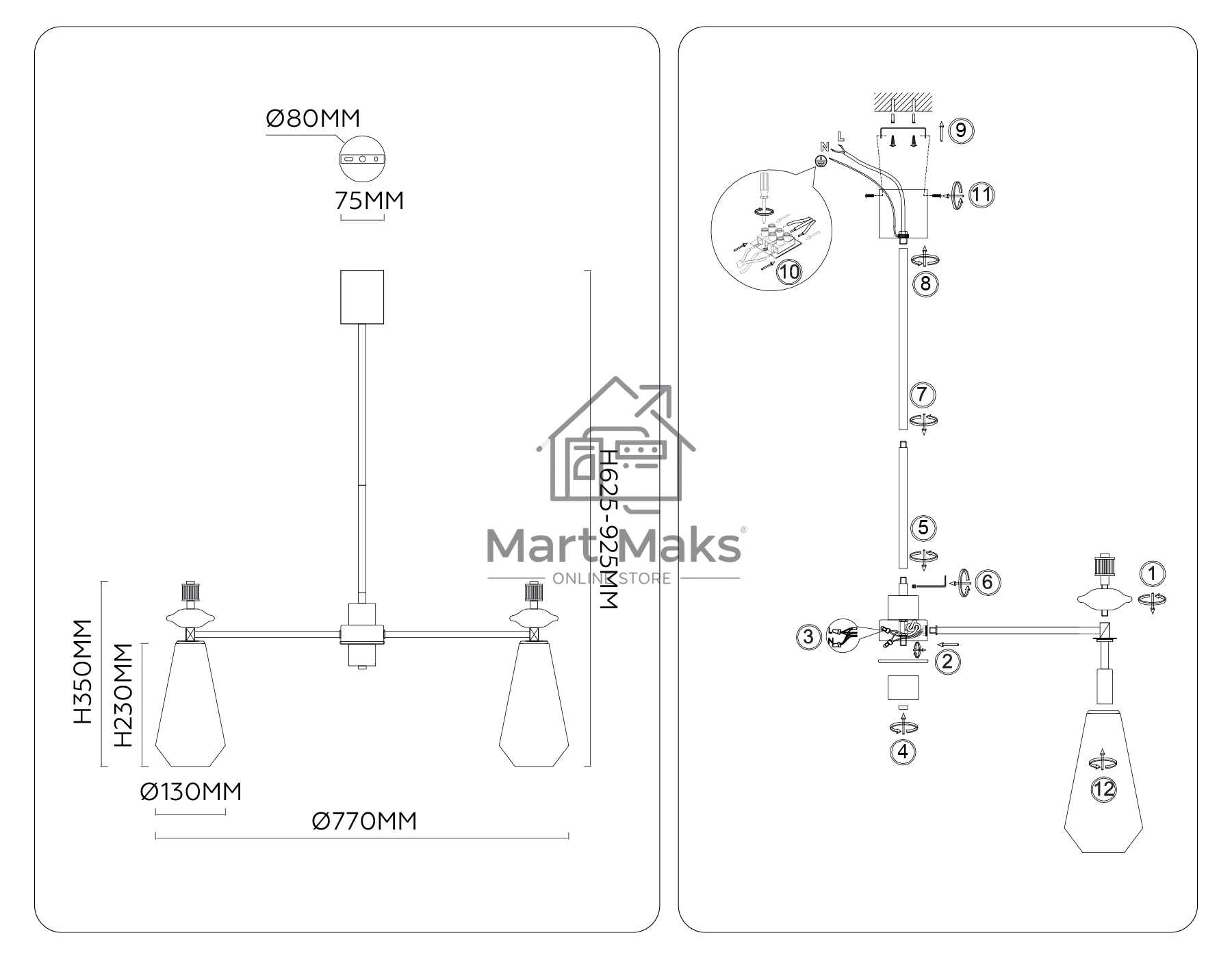 Люстра Ambrella light LH53306/7 BS/CL латунь/прозрачный E14*7 max 40W D770*925
