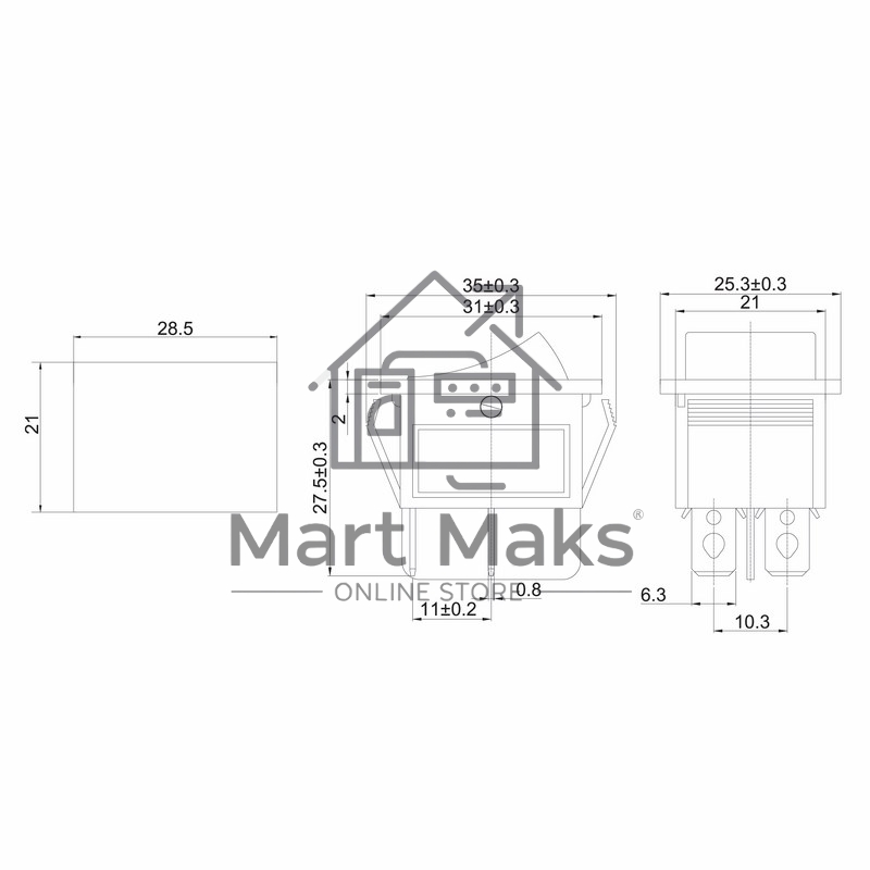 Выключатель клавишный 250V 16А (4с) ON-OFF красный с подсветкой Rexant