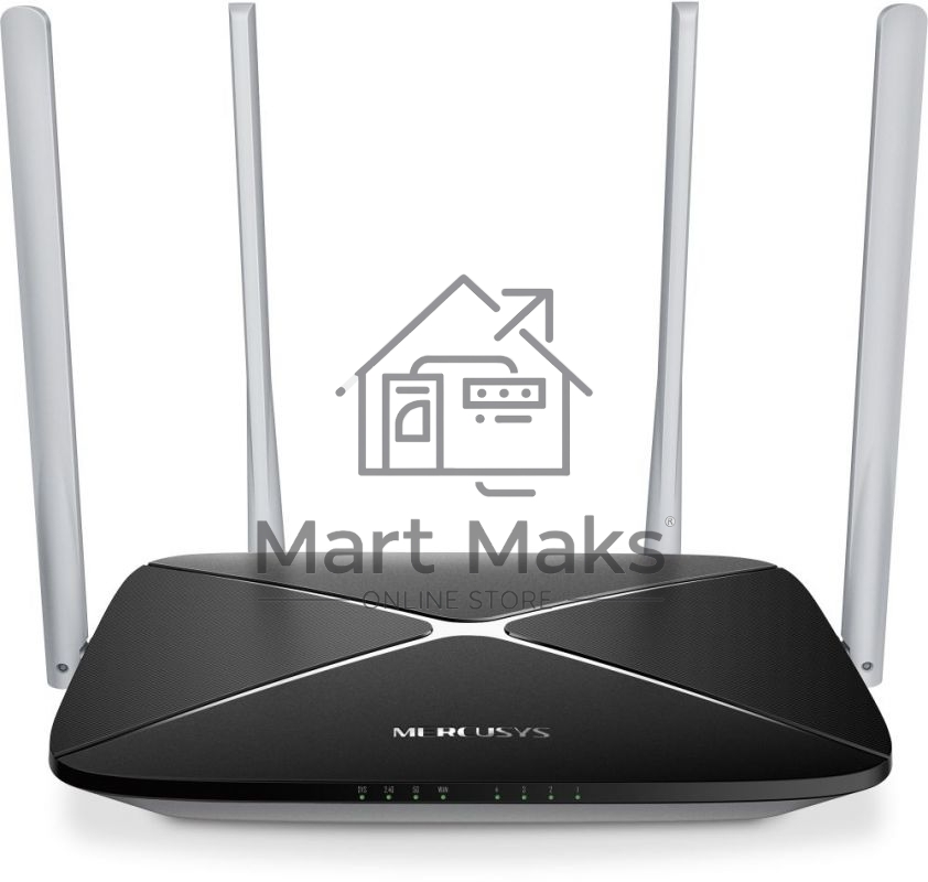 Беспроводный маршрутизатор Mercusys AC12, Dual Band, (867Мбит/с на 5 ГГц + 300Мбит/с на 2,4 ГГц)4 порта 100 Мбит/с, 4 фиксированных антенны