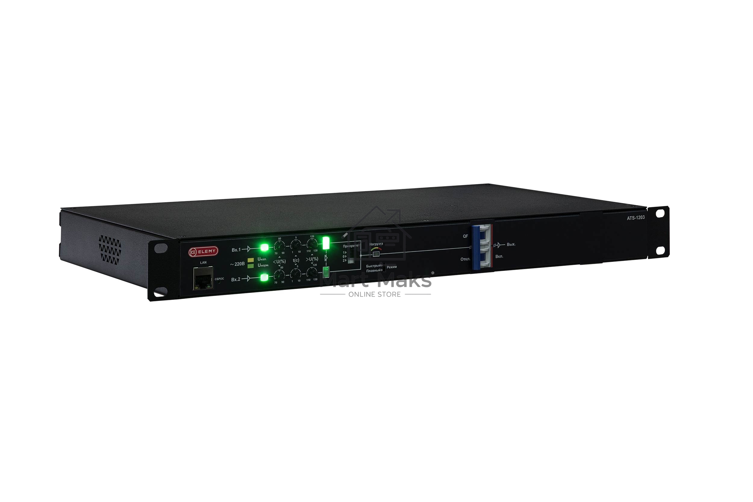 Автоматический ввод резерва Elemy ATS-1203/16/S/E/DO, 1U, 220B, 16A, Ethernet, Digital Output, in (2) C20, out (1) C19 (6) C13