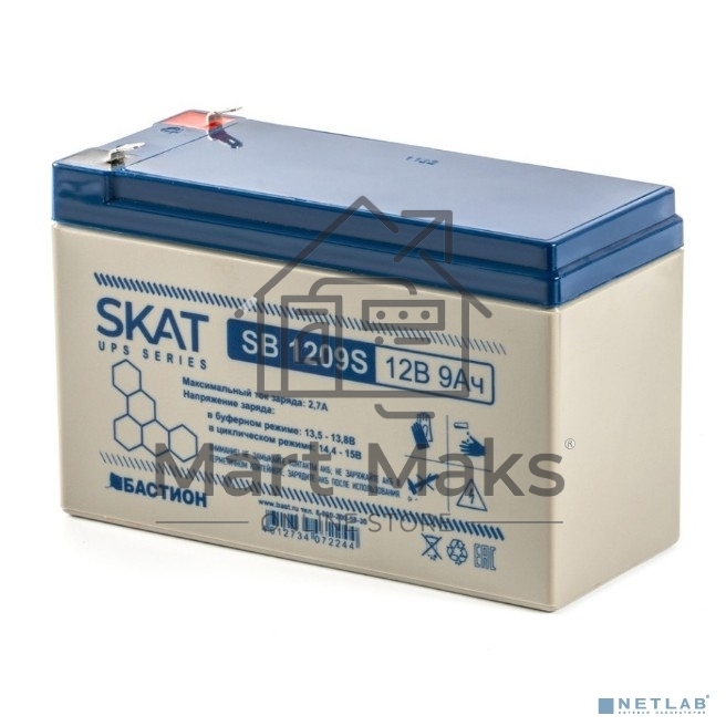 АКБ свинцово-кислотная SKAT SB 1209S тип AGM 12V 9Ач I зар. 2,6 А (ножевые клеммы) (8970)