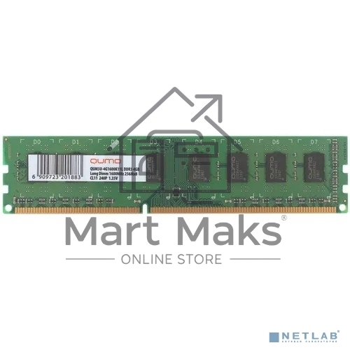 Оперативная память QUMO, DDR3L, 4GB (1x4GB), 1600MHz, CL11, DIMM