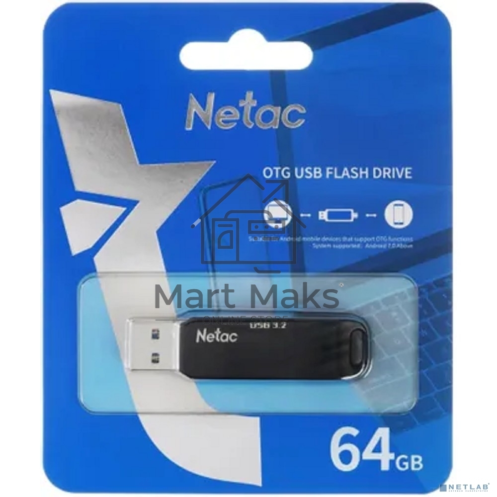 Флешка USB Netac US11 черный 64Gb USB Type-A + USB Type-C, metal/plastic case