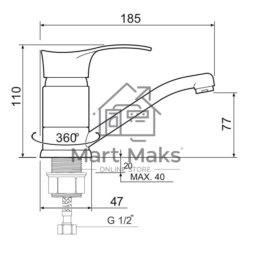 SL86-004FBS-15 Смеситель для кухни, ø35