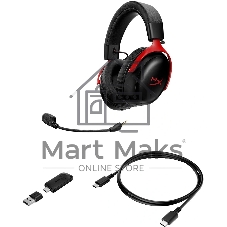 Гарнитура HyperX Cloud III S Wireless чёрный/красный, беспроводная, радиоканал, до 120 ч, съёмный микрофон, совместимость с PS5