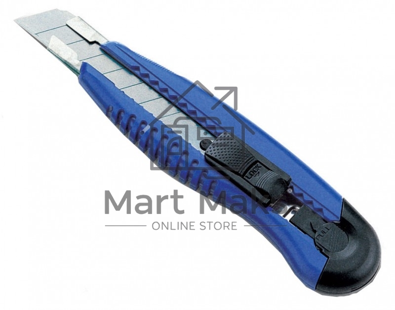 Нож канцелярский Kw-Trio 3713blue, ширина лезвия 18 мм, усиленный 2 сменных лезвия, металл, синий, блистер