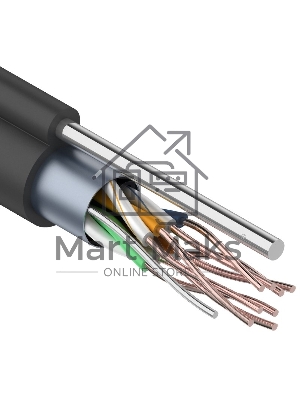 Кабель витая пара F/UTP, категория 5e, PE, 4PR, 24AWG, внешний, черный, с тросом, 305 м