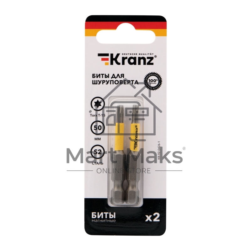 Бита для шуруповерта KRANZ Torx T15х50 мм (2 шт./уп.)