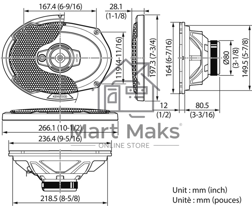Колонки автомобильные Kenwood KFC-PS6976 550Вт 88дБ 4Ом 16x23см (6x9дюйм) (ком.:2кол.) коаксиальные трехполосные