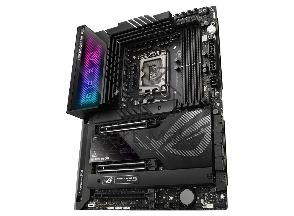Материнская плата ASUS ROG MAXIMUS Z790 HERO, LGA 1700, Intel Z790, 4xDDR5, 6xSATA, 3xM.2, 1xPCIe 4.0 x4, 1xPCIe 5.0 x8, 1xPCIe 5.0 x16, 1xHDMI, 2xUSB-C 3.2 Gen 2, 1x 2.5Gb LAN, 4xUSB-A 3.2 Gen 1, 5xUSB-A 3.2 Gen 2, 5x3.5 мм, 7.1, Standard-ATX