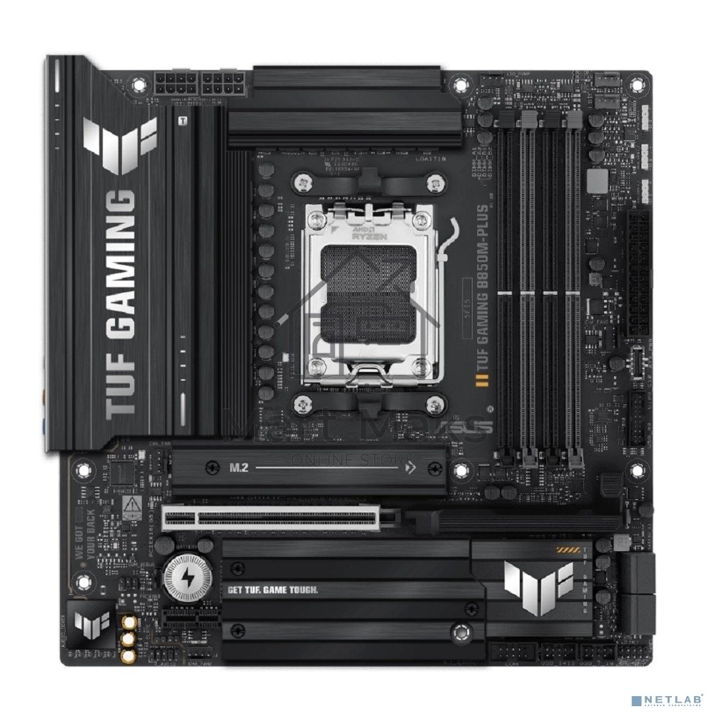 Материнская плата ASUS TUF Gaming B850M-Plus, AM5, AMD B850, 4xDDR5, 4xSATA, 3xM.2, 1xPCIe 5.0 x16, 1xPCIe 4.0 x4, 1xPCIe x1, 1xDP, 1xHDMI, 1x2.5Gb LAN, 4xUSB 2.0, 4xUSB 3.2 Gen 1, 3xUSB 3.2 Gen 2, 1xUSB-C, 3x3.5 мм, 7.1, mATX