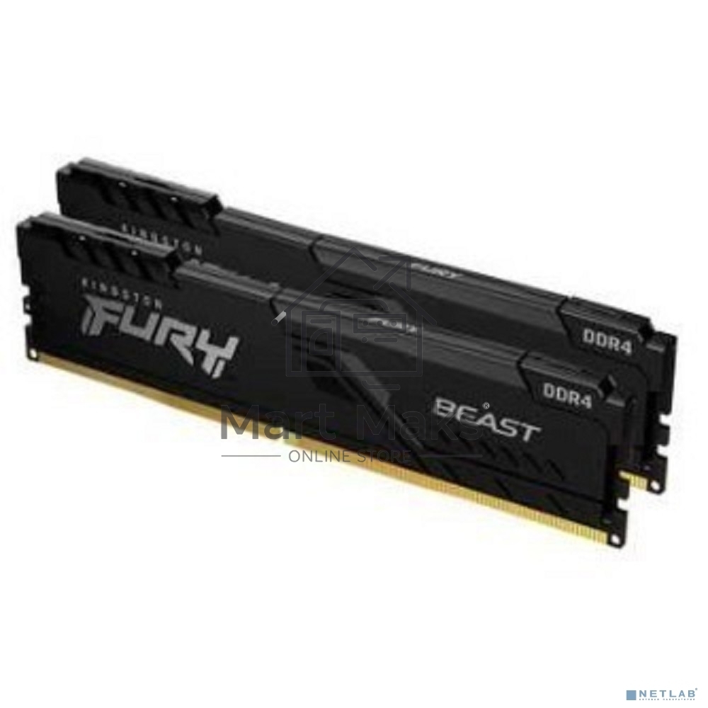 Оперативная память Kingston Fury Beast, DDR4, 16GB (2x8GB), 3600MHz, CL17, DIMM, с радиаторами, черный
