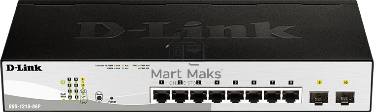Коммутатор настраиваемый L2 PoE-коммутатор, 8x1000Base-T PoE, 2х1000Base-X SFP, PoE-бюджет 65 Вт, упрощенный интерфейс CLI
