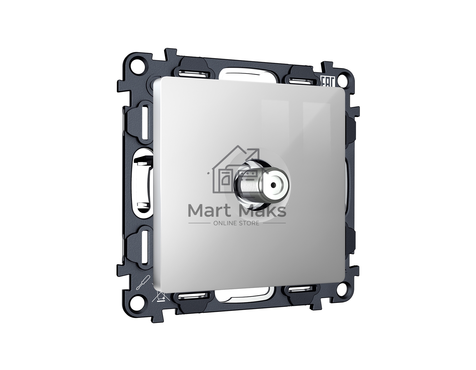 Комплект механизма TV розетки SAT 5-2400MHz 3.5dB ALFA Серебро глянец QUANT (AP4130, VM215) MA413050