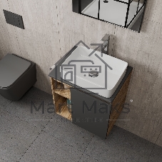 Тумба Bau Dream Blackwood 60 правая, графит, раковина BAU Hotel 48х37, смеситель для раковины высокий Hotel Still, нержавеющая сталь, выпуск клик клак, хром