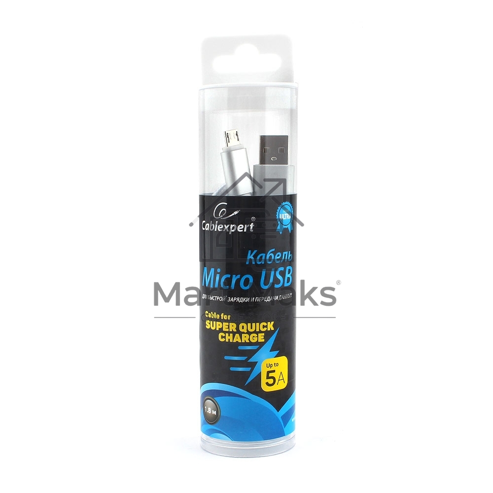 Кабель USB 2.0 Cablexpert CC-U-mUSB02S-1.8M, AM/microB, серия Ultra, длина 1.8м, серебристый, блистер