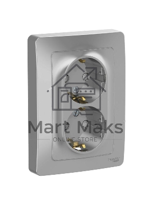 Розетка двойная с заземлением со шторк., 16А, 250В, АЛЮМИНИЙ С/У