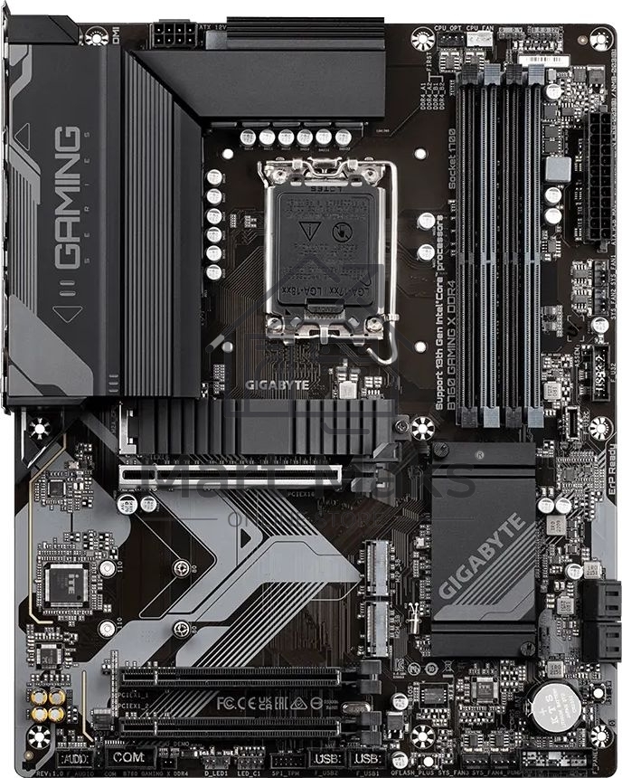 Материнская плата Gigabyte B760 GAMING X DDR4, LGA 1700, Intel B760, 4xDDR4, 4xSATA, 3xM.2, 1xPCIe 4.0 x16, 2xPCIe 3.0 x1, 1xHDMI, 1xDP, 1x 2.5Gb LAN, 1xUSB 3.2 Gen 2, 2xUSB-A 3.2 Gen 1, 5xUSB-A 2.0, 6x3.5 мм, 7.1, ATX