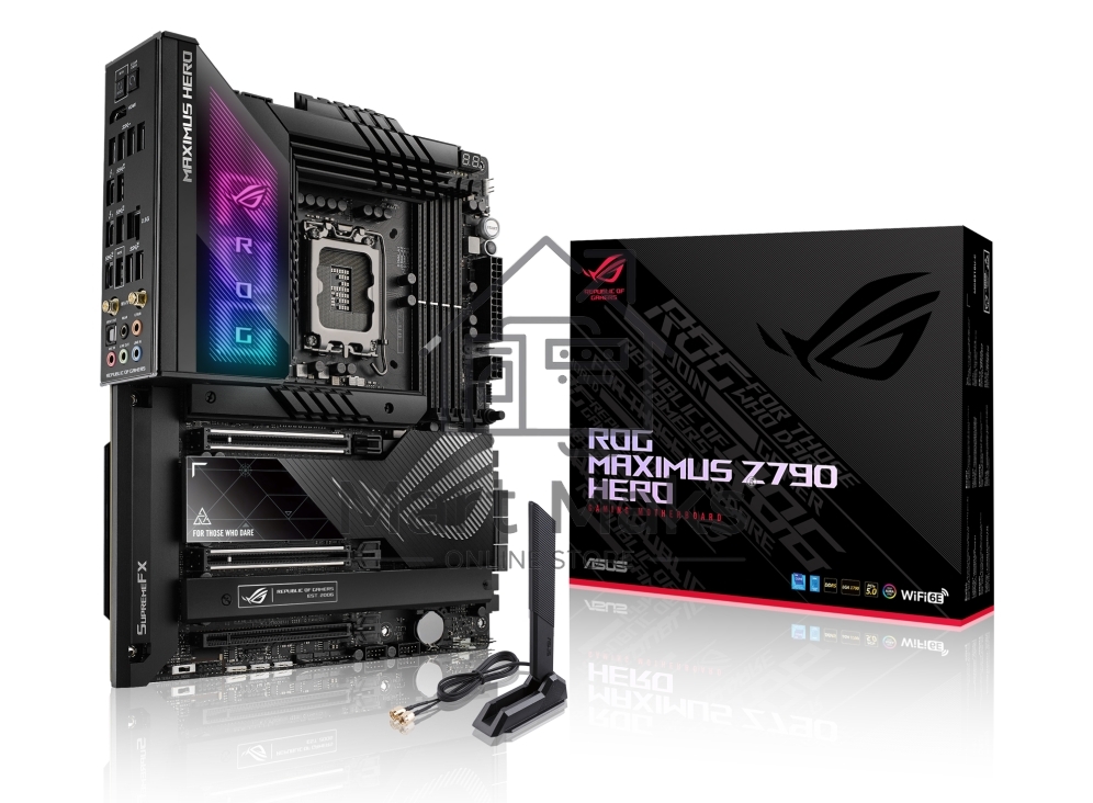 Материнская плата ASUS ROG MAXIMUS Z790 HERO, LGA 1700, Intel Z790, 4xDDR5, 6xSATA, 3xM.2, 1xPCIe 4.0 x4, 1xPCIe 5.0 x8, 1xPCIe 5.0 x16, 1xHDMI, 2xUSB-C 3.2 Gen 2, 1x 2.5Gb LAN, 4xUSB-A 3.2 Gen 1, 5xUSB-A 3.2 Gen 2, 5x3.5 мм, 7.1, Standard-ATX