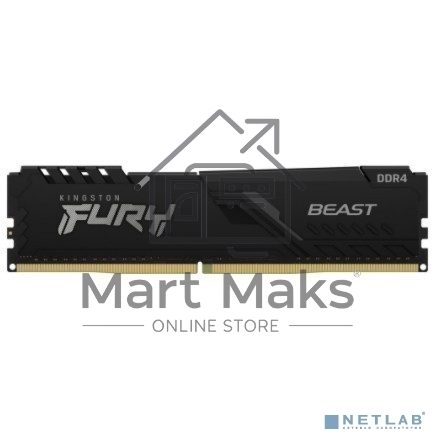 Оперативная память Kingston Fury Beast, DDR4, 16GB (2x8GB), 3600MHz, CL17, DIMM, с радиаторами, черный