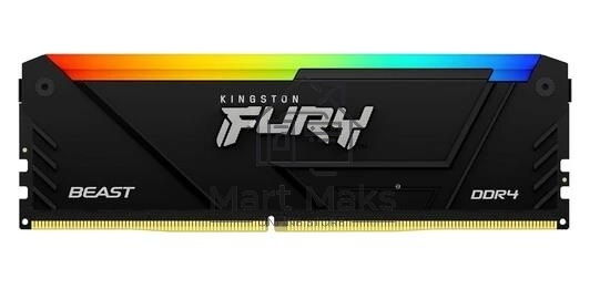 Оперативная память Kingston Fury Beast, DDR4, 8GB (1x8GB), 3200MHz, CL16, DIMM, с радиатором, RGB, черный