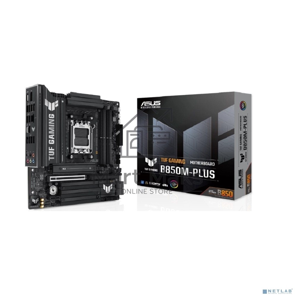 Материнская плата ASUS TUF Gaming B850M-Plus, AM5, AMD B850, 4xDDR5, 4xSATA, 3xM.2, 1xPCIe 5.0 x16, 1xPCIe 4.0 x4, 1xPCIe x1, 1xDP, 1xHDMI, 1x2.5Gb LAN, 4xUSB 2.0, 4xUSB 3.2 Gen 1, 3xUSB 3.2 Gen 2, 1xUSB-C, 3x3.5 мм, 7.1, mATX