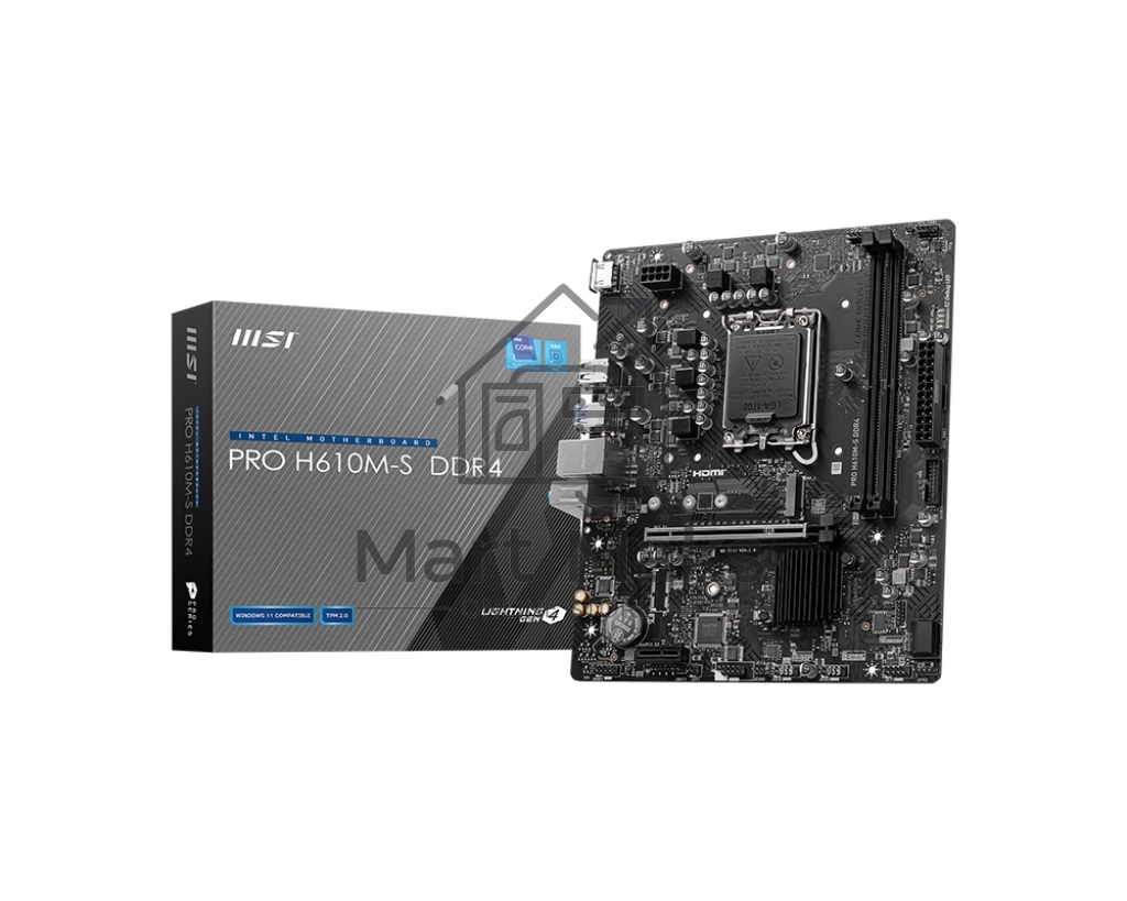 Материнская плата MSI PRO H610M-S DDR4, LGA 1700, Intel H610, 2xDDR4, 2xSATA, 1xM.2, 1xPCIe 4.0 x16, 1xPCIe 3.0 x1, 1xHDMI, 1x1Gb LAN, 4xUSB 2.0, 2xUSB 3.2 Gen 1, 3x3.5 мм, 7.1, Micro-ATX