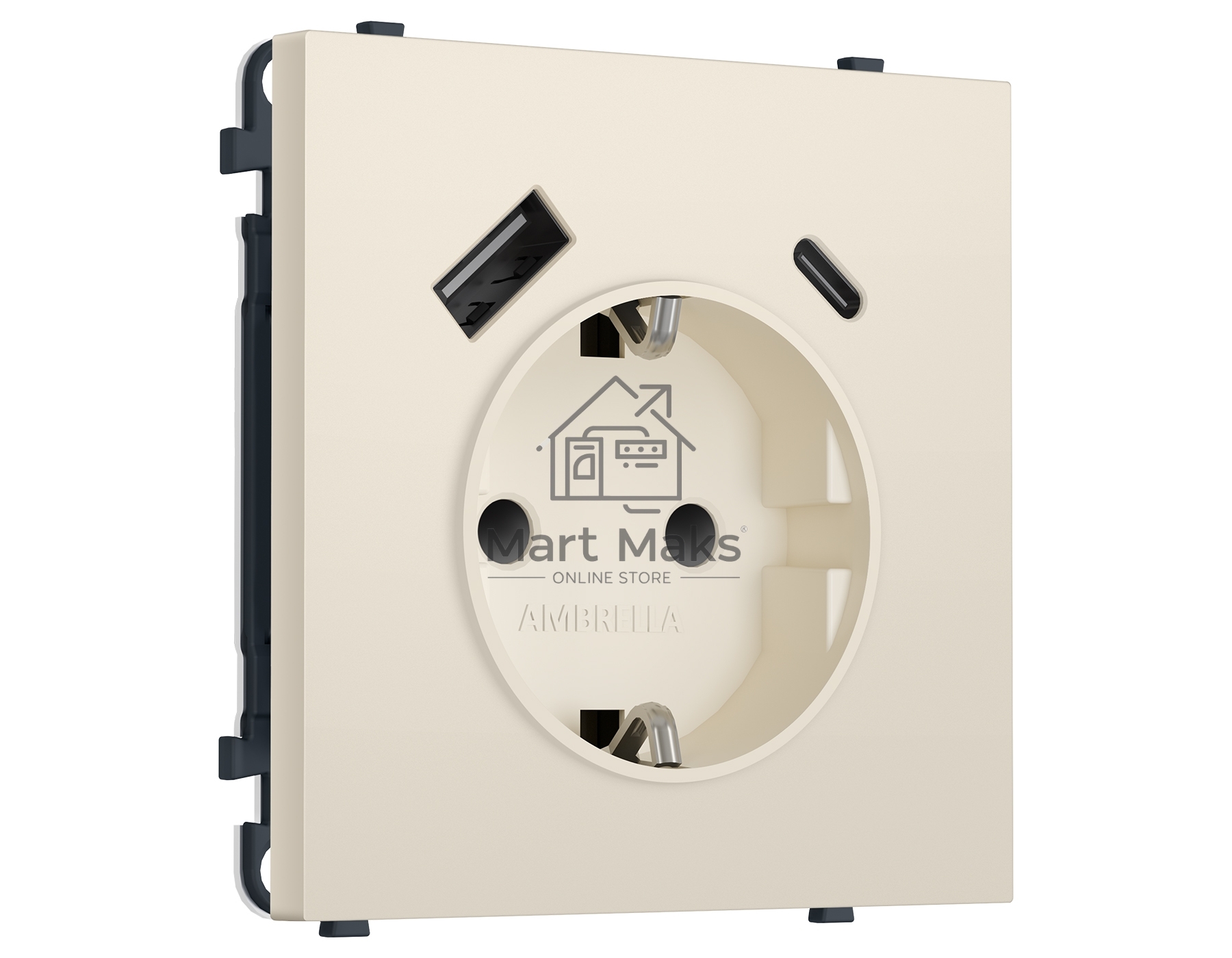 Комплект механизма электрической розетки SIGMA Бежевый матовый 2USB A+C 20W (быст. зар.) с/з с/ш 16A-250V QUANT PRO (SP3300, PR160)