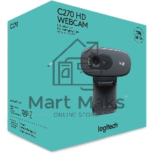 Веб-камера Logitech C270 HD 1280x720, 30 кадр/с, USB Type-A, микрофон (шумоподавление), автоосвещение, универсальное крепление
