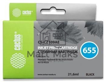 Картридж струйный Cactus CS-CZ109AE №655 черный (21,6 мл) для HP DJ IA 3525/5525/4515/4525