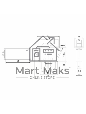 Выключатель клавишный Rexant 250V 15А (3с) ON-OFF зеленый с подсветкой