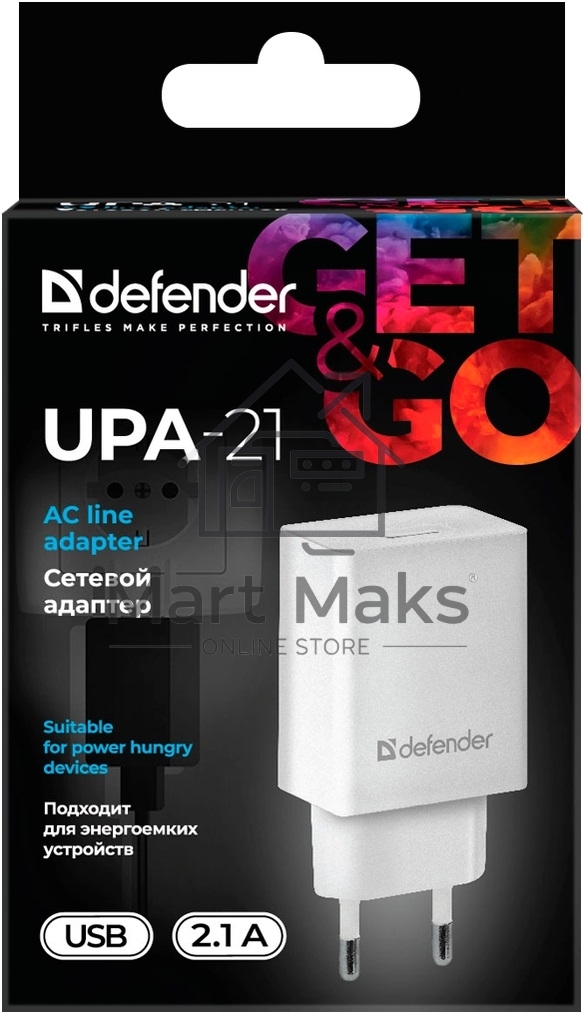 Сетевой адаптер Defender 1xUSB, 5V/2.1А, белый (UPA-21) (83571)