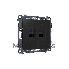 Комплект механизма компьютерной двойной розетки RJ-45 (8P8C) CAT6 с автоматической защитной шторкой ALFA Черный матовый QUANT (AP8121, VM189) MA812110